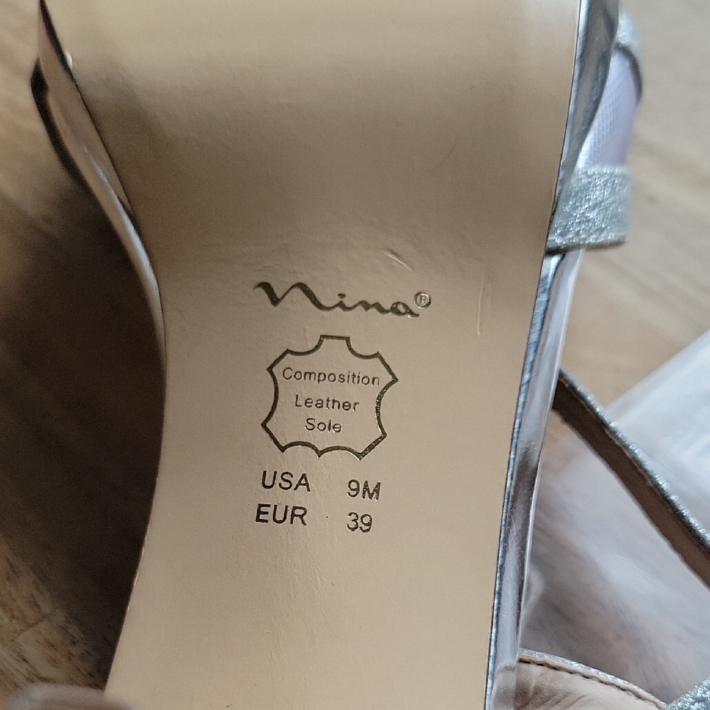 Nina peep Toe Glittery Heels, Womens 9 Metallic, Ankle Strap, Special Occasion - Picture 3 of 8